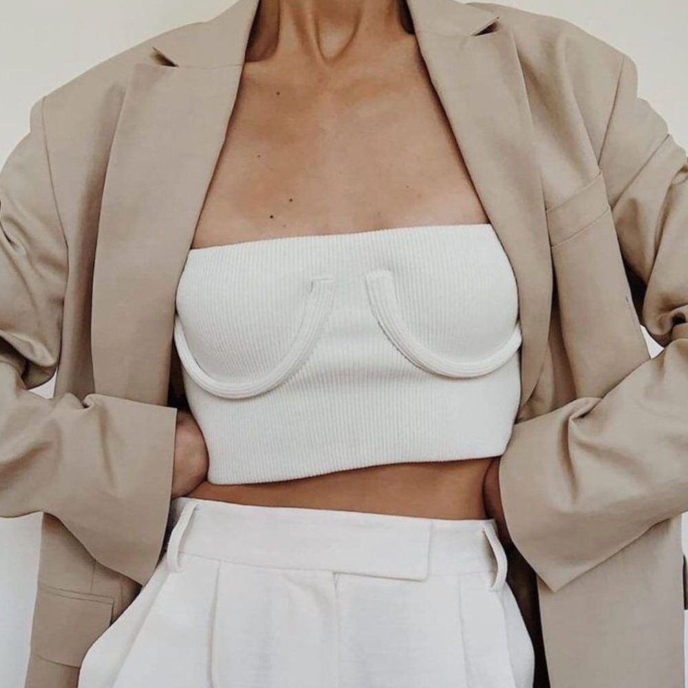 White Ribbed Underbust Outline Top - Picture 1 of 5
